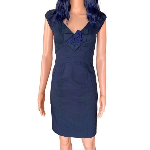 NEW Rebecca Taylor Navy Cap Sleeve Wool Cotton Blend Dress - Picture 2 of 7